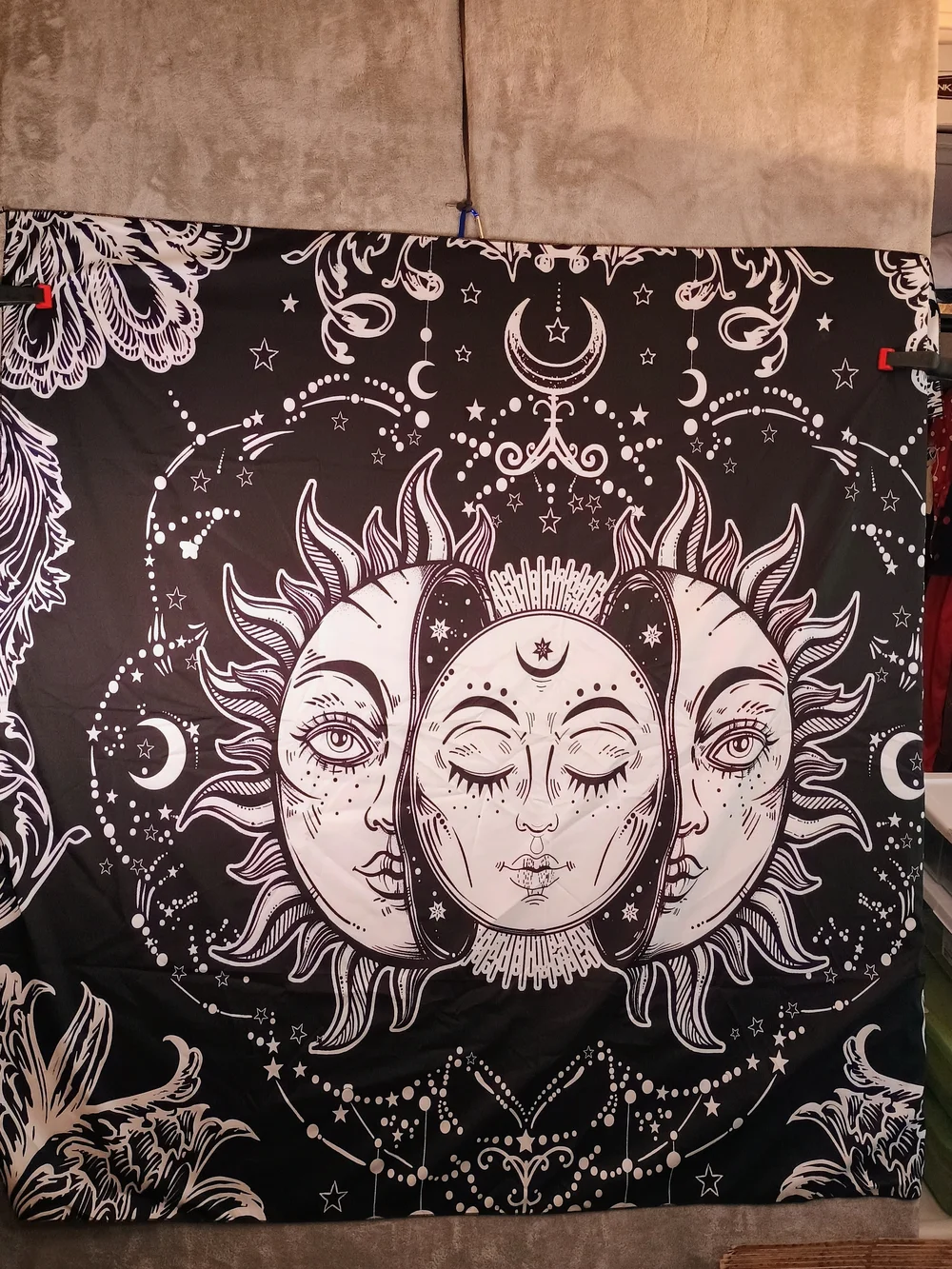 Mystical Sun & Moon Tapestry Wall Hanging - Hippie Celestial Design 56x50